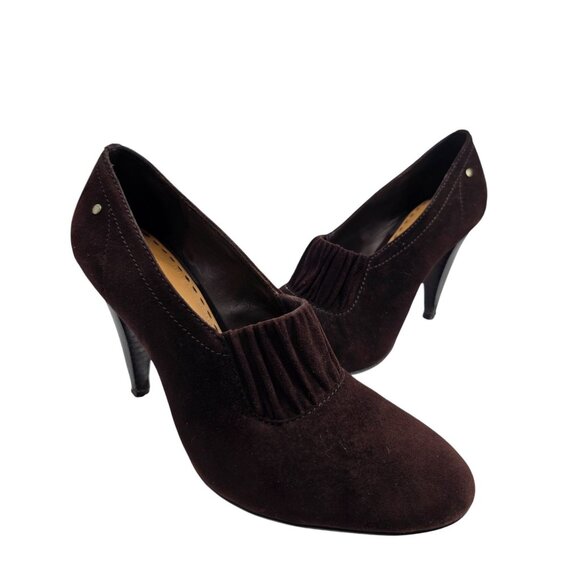 Coach Chocolate Brown Suede High‎ Heel Pumps Size 7 - Picture 1 of 9